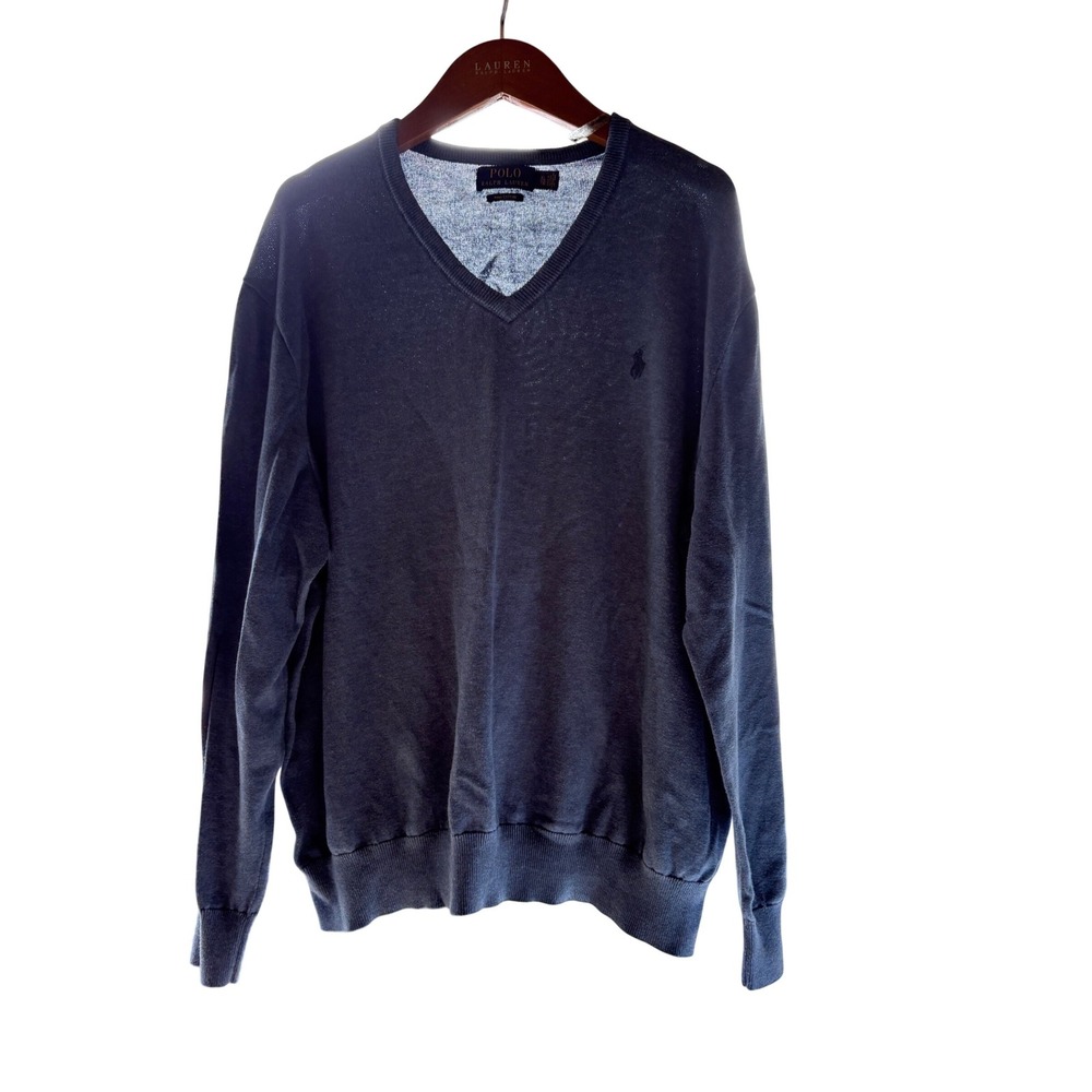Polo Ralph Lauren Mens‎ XL Pima Cotton V-Neck Sweater Blue Heather Knit